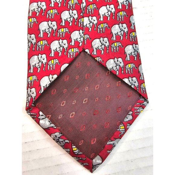 Vtg Cauvery Red Elephant Pattern Tie Pure Silk Mens Neckwear Burgundy India - Picture 6 of 7